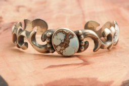 Genuine Golden Hill Turquoise Burnished Sterling Silver Bracelet